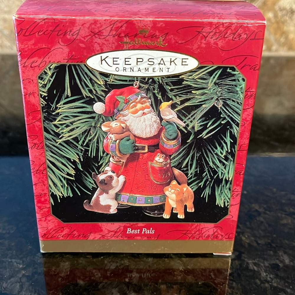 Hallmark Keepsake Best Pals Santa Cat Puppy Bird 1999
Christmas Ornament